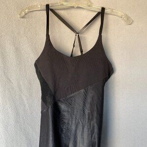 Splits59 Black Strappy Performance Tank Top | Mesh & Faux Leather Detail | S-M
